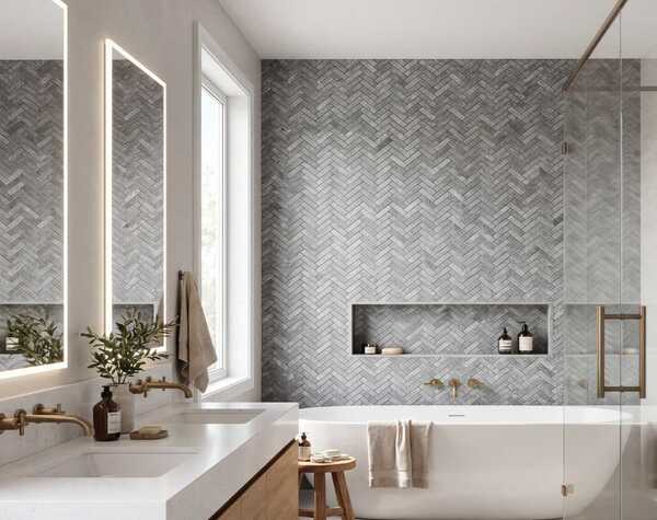 Bathroom | Silver, Herringbone, Mosaic - Havai'iano