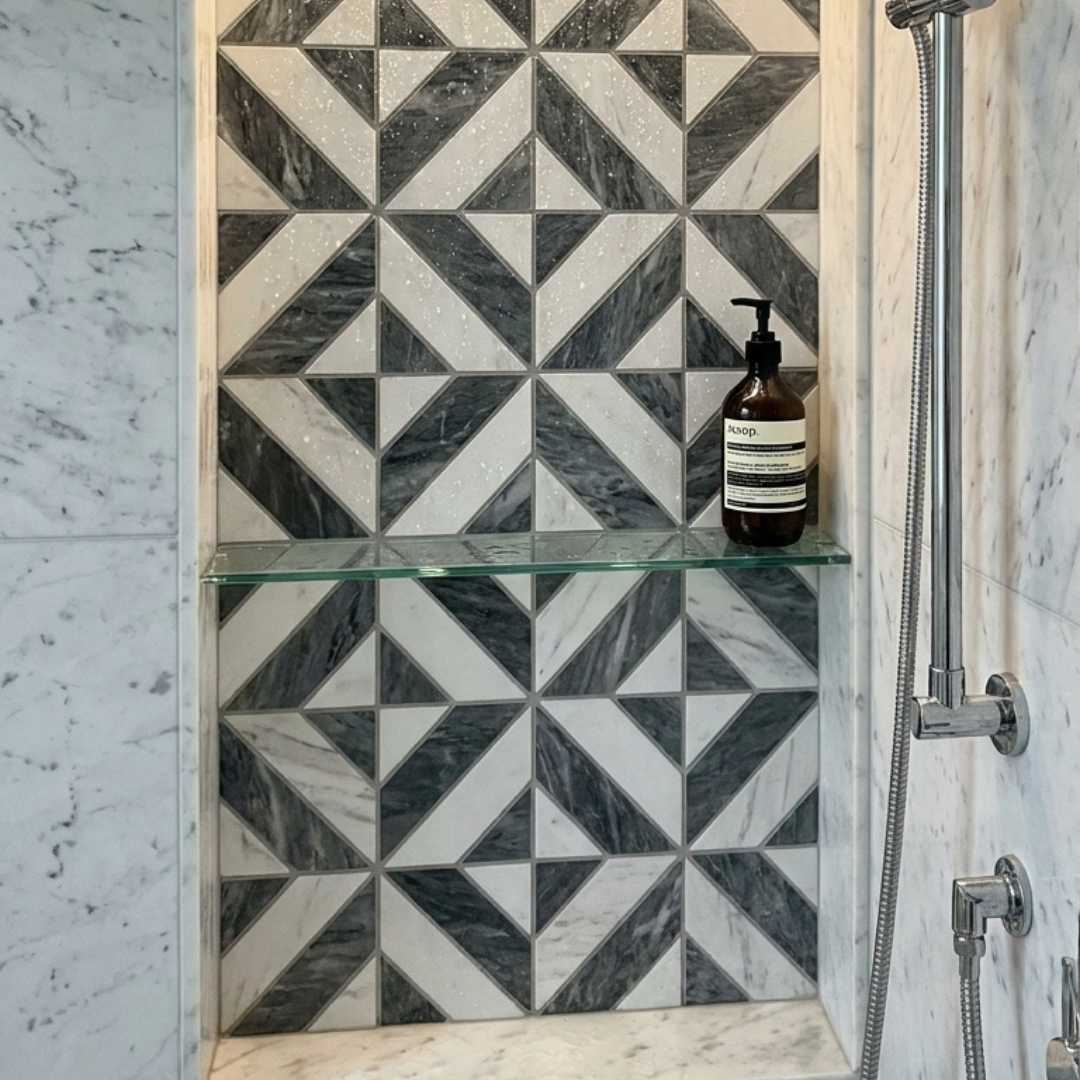 DOLOMITE & BLACK MARBLE, MATRIX 12" x 12" - (1 SF/PC)