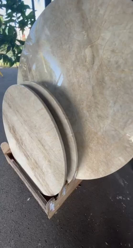 Taj Mahal Quartzite polished 2cm thick Round Table - Rocks in Stock
