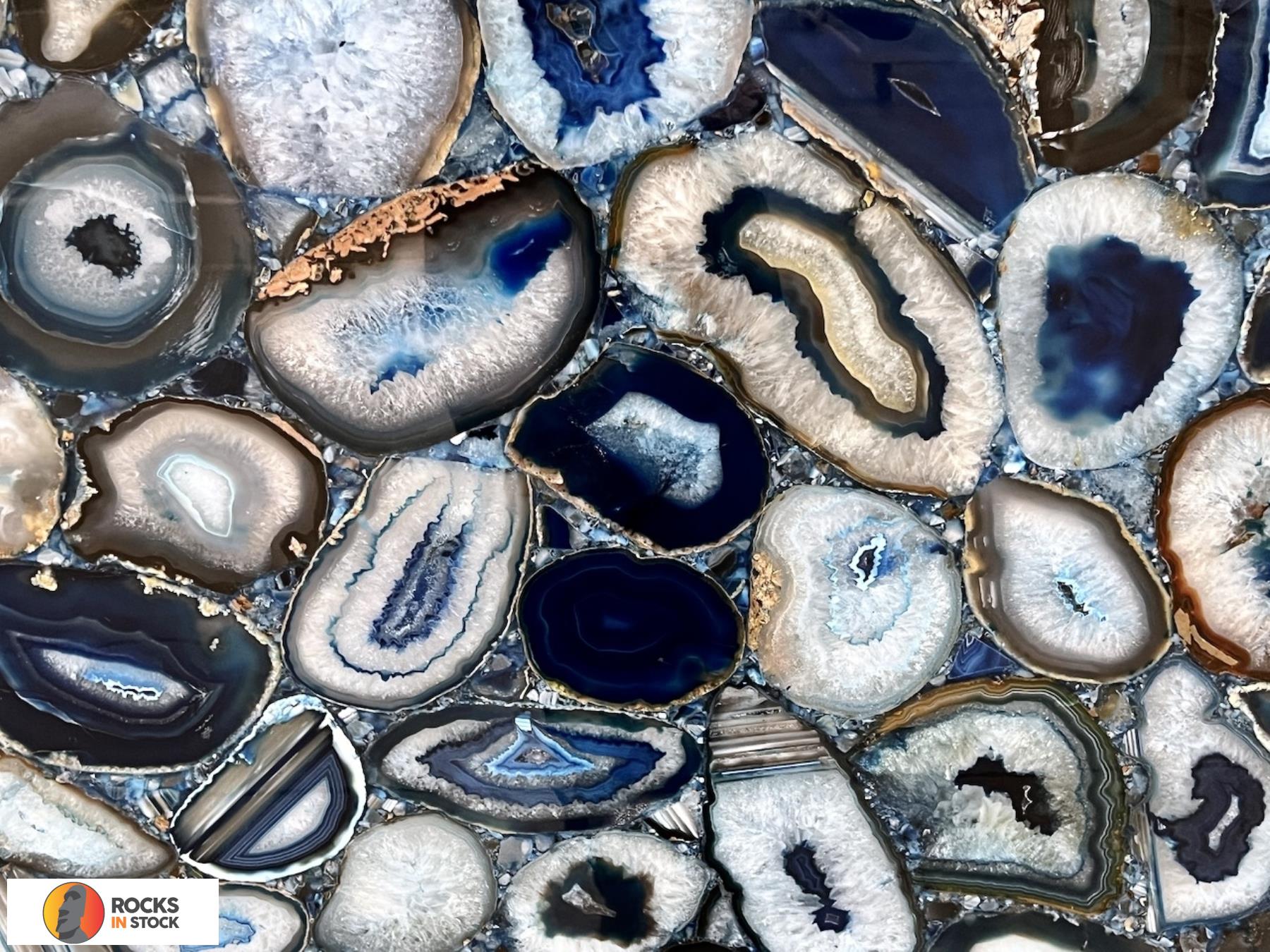 AGATE BLUE Semi Precious Agate Gemstone polished 2cm thick - Slab