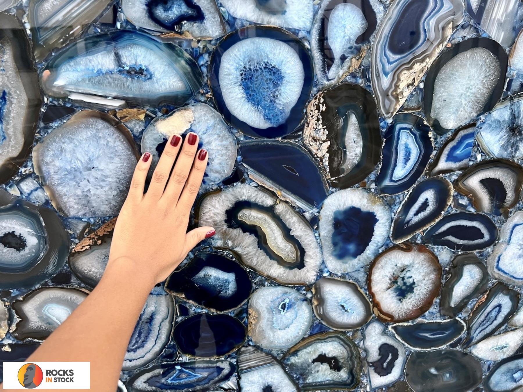 AGATE BLUE Semi Precious Agate Gemstone polished 2cm thick - Slab