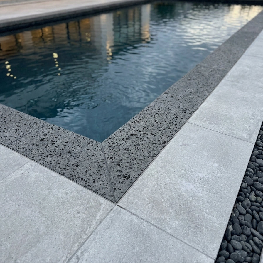 PUKA LAVA GREY Basalt brushed, 32" x 16" x 1 1/2" (3.56 SF/PC) Pool Coping - Vulcano