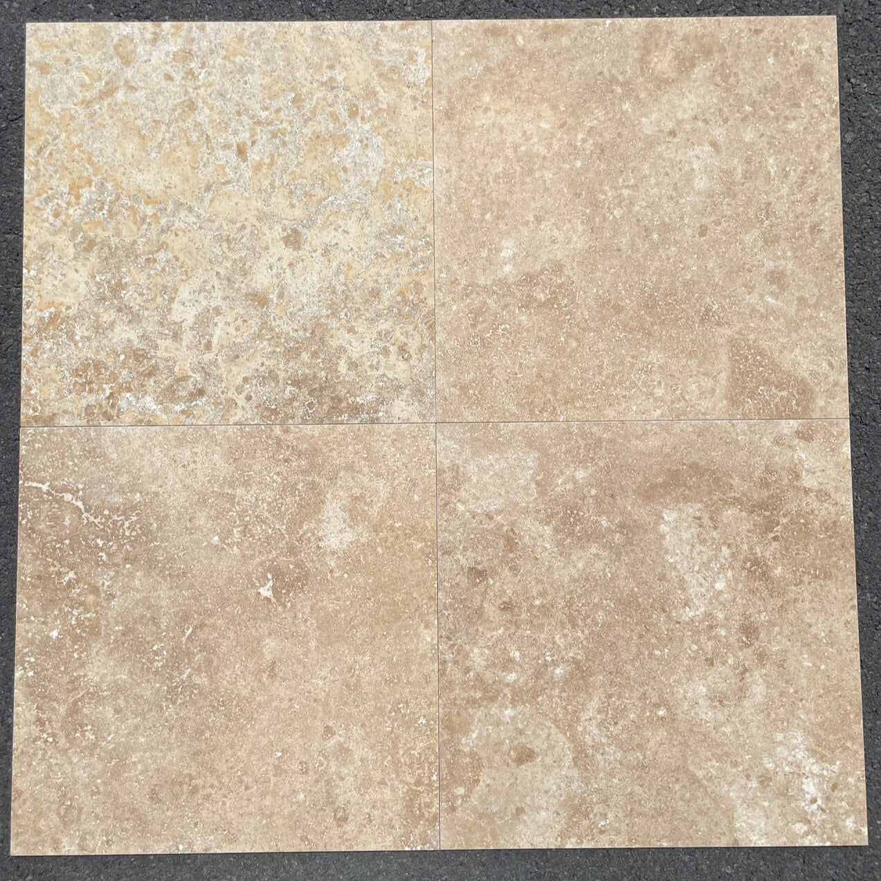 COLONIAL BROWN Travertine brushed/filled - 18" x 18" x 3/8" Tile - Rocks in Stock