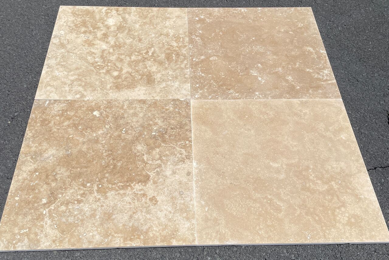 COLONIAL BROWN Travertine honed/filled - 18" x 18" x 3/8" Tile - Rocks in Stock