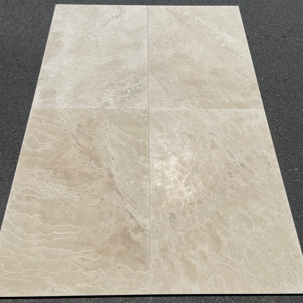 LAGUNA LIGHT Travertine brushed/filled - 36" x 24" x 3/8" Tile - Rocks in Stock