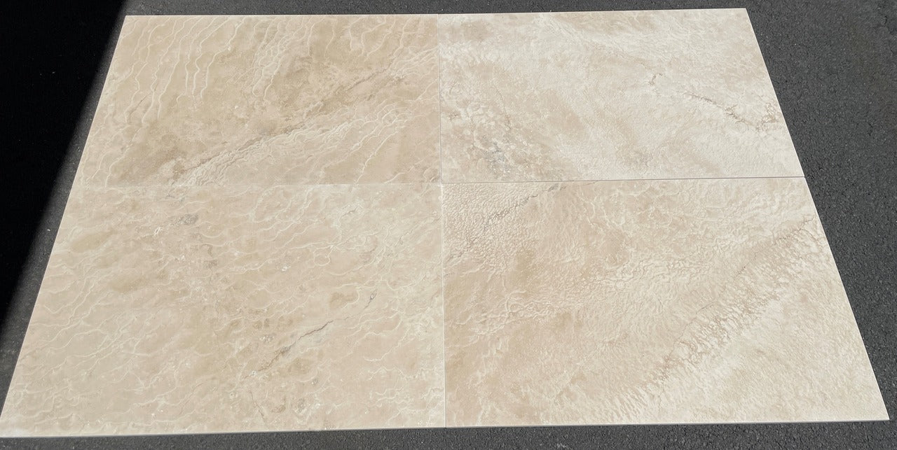 LAGUNA LIGHT Travertine brushed/filled - 36" x 24" x 3/8" Tile - Rocks in Stock