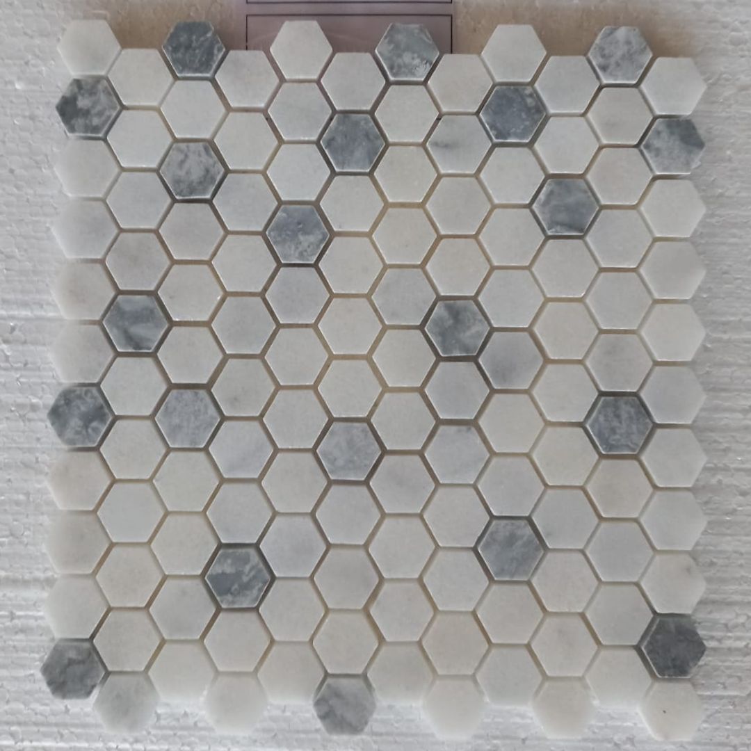 BIANCO & BLUE, HEXAGON MINI 1X1 - 12" x 12" - (1 SF/PC) - Havai'iano