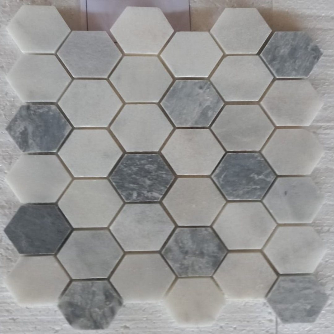 WHITE & BLUE MIX, HEXAGON 12" x 12" - (1 SF/PC) - Havai'iano