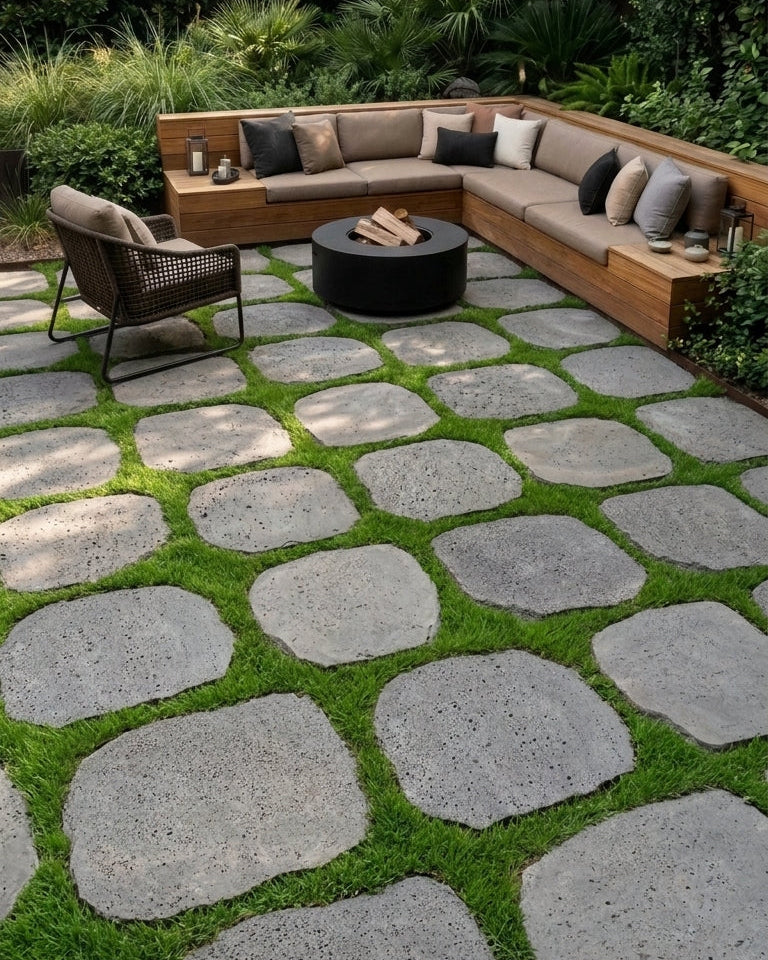 PUKA LAVA GREY - NATURAL ROUND RANDOM EDGE, Basalt BRUSHED - 24" diameter & up 1 1/2" Paver (4 SF/PC) - Vulcano