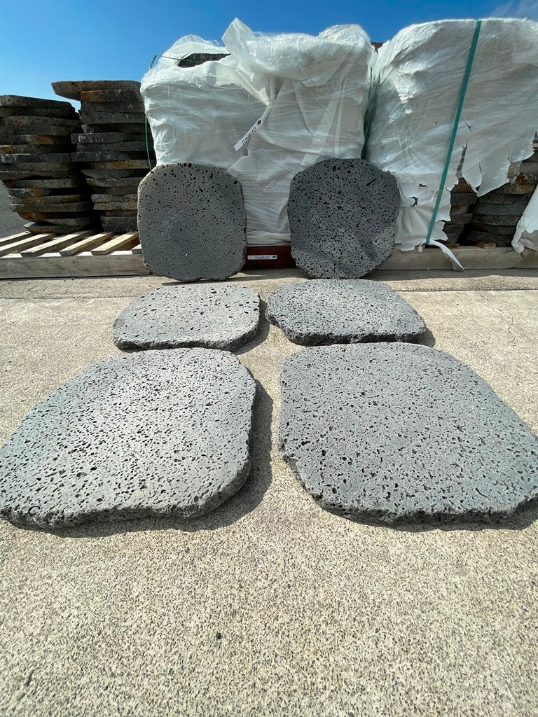 PUKA LAVA GREY - ROUND RANDOM EDGE, Basalt tumbled - 18" diameter & up x 1 1/2" Paver (2.25 SF/PC)