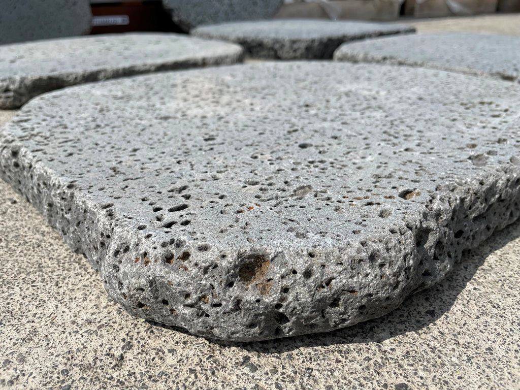 PUKA LAVA GREY - ROUND RANDOM EDGE, Basalt tumbled - 18" diameter & up x 1 1/2" Paver (2.25 SF/PC)