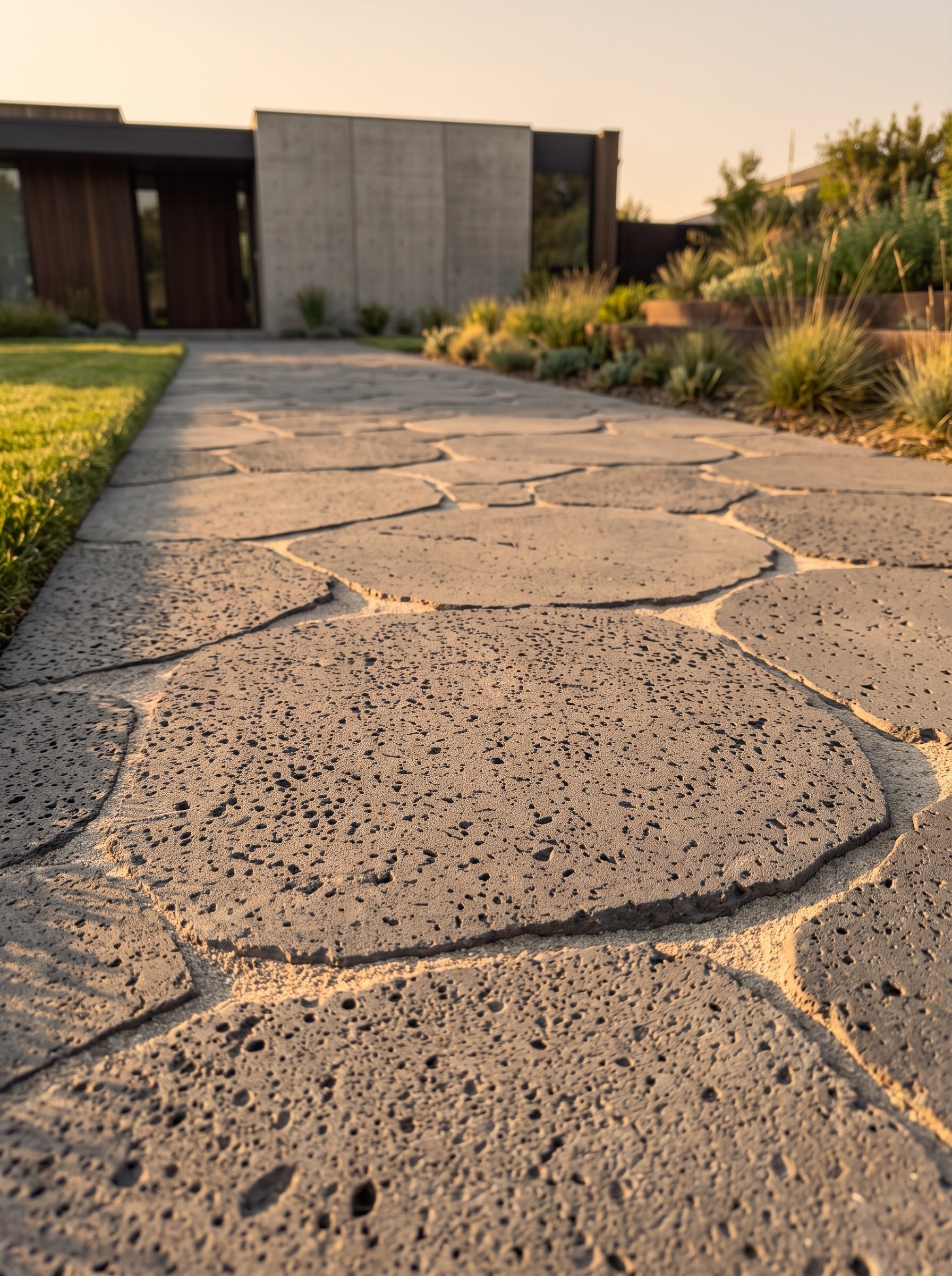 PUKA LAVA GREY - ROUND RANDOM EDGE, Basalt brushed - 18" diameter & up x 1 1/2" Paver (2.25 SF/PC) - TX