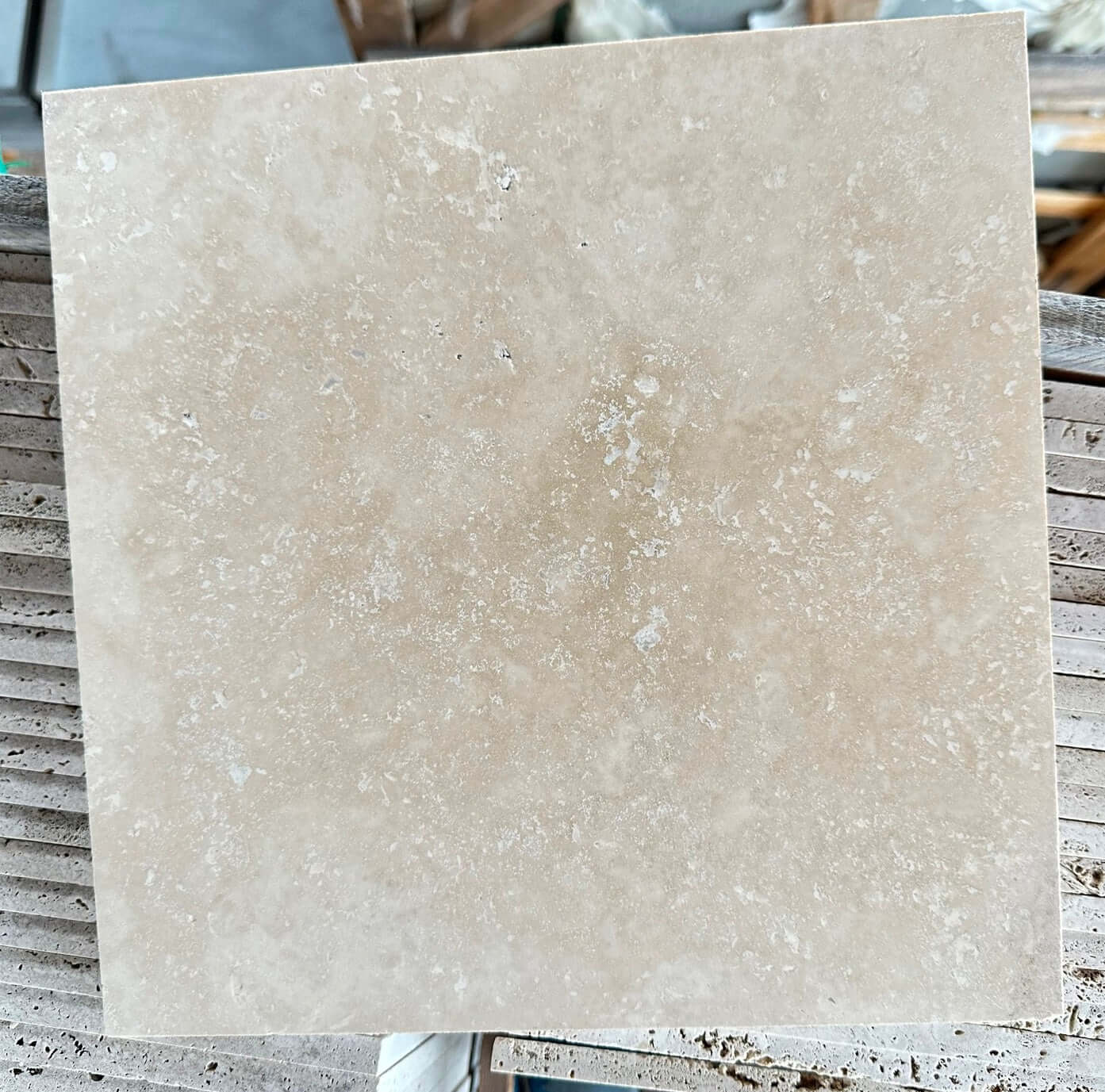 Classic Medium Travertine honed filled 12x12 Tile - Rocks in Stock