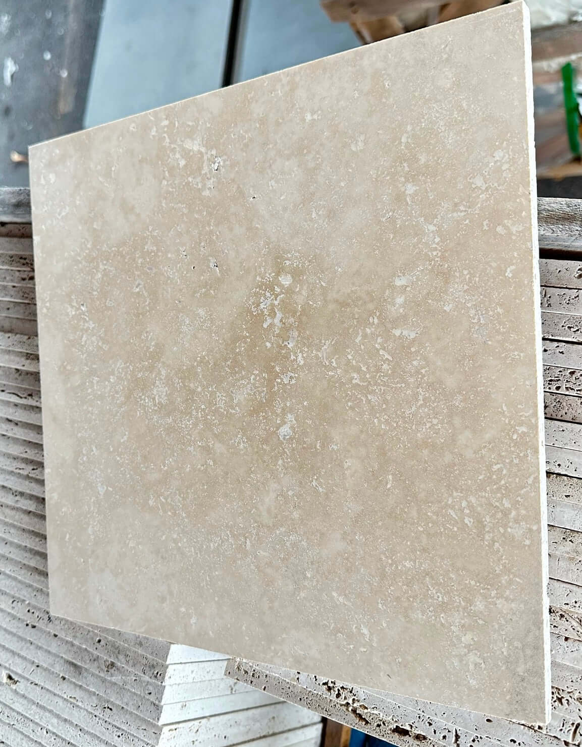 Classic Medium Travertine honed filled 12x12 Tile - Rocks in Stock