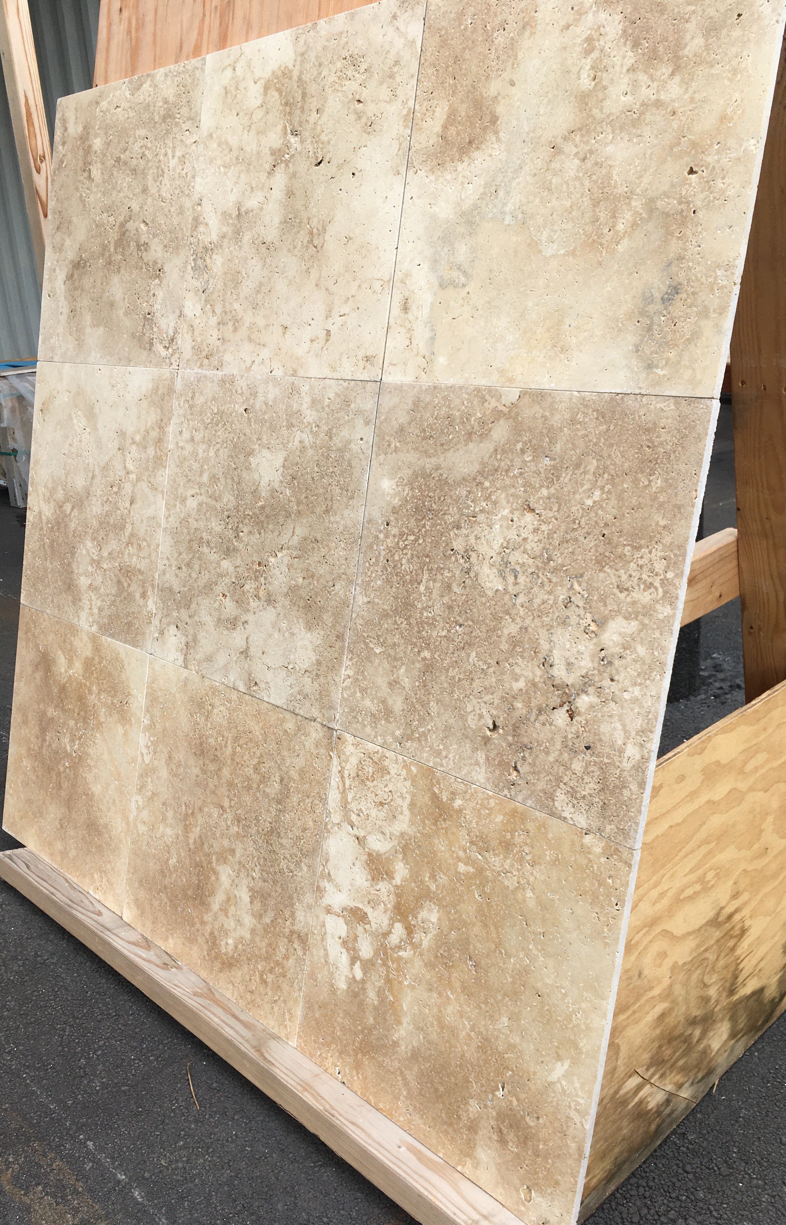 Light Walnut Travertine brushed unfilled 18x18 tile - Rocks in Stock