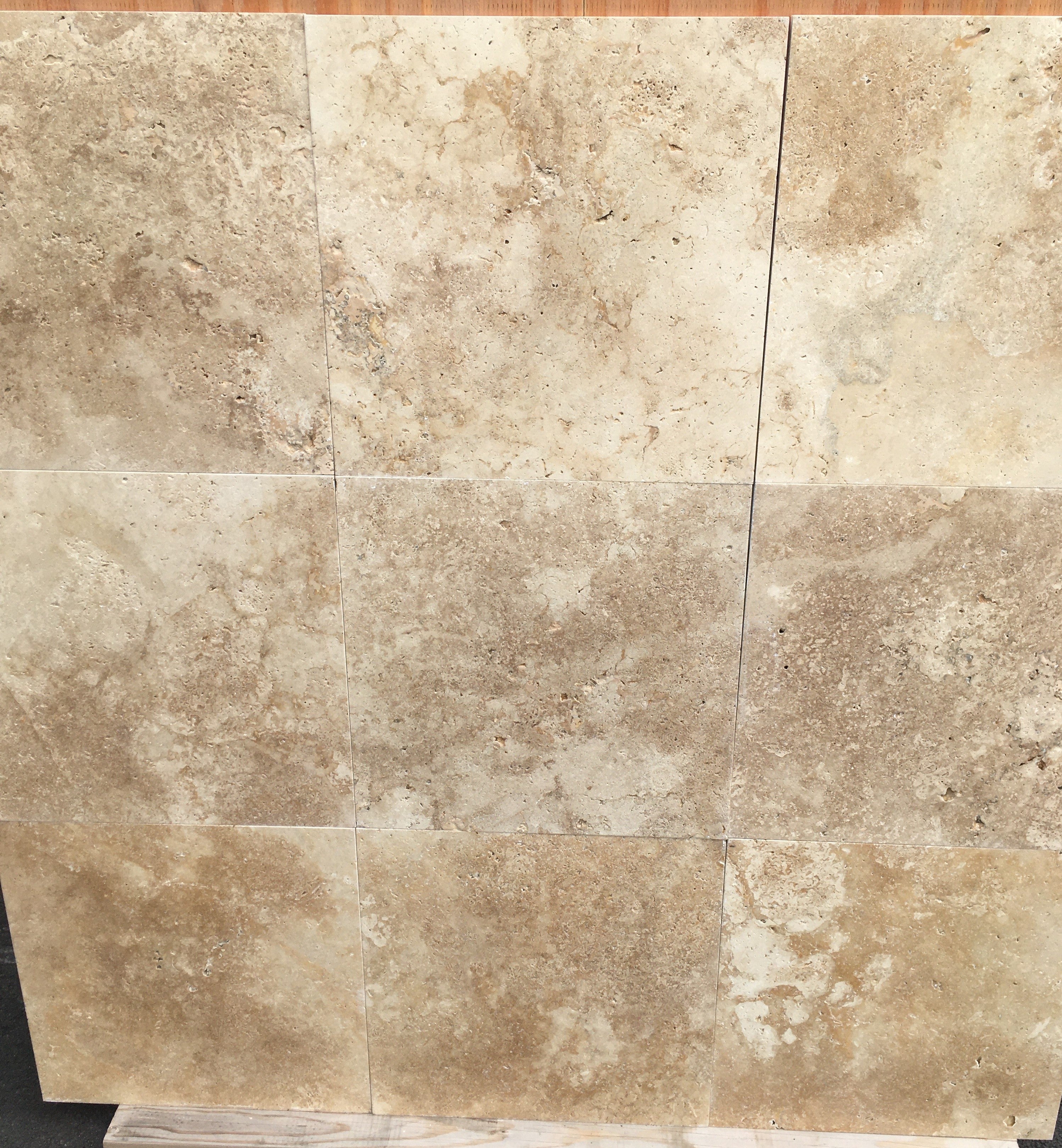 Light Walnut Travertine brushed unfilled 18x18 tile - Rocks in Stock