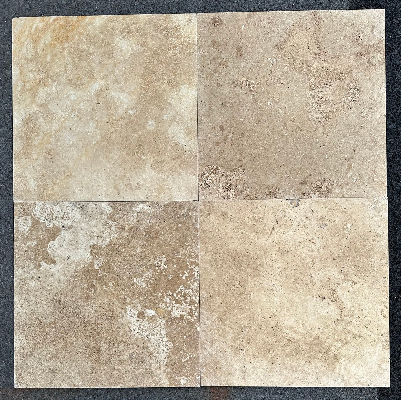 Light Walnut Travertine brushed unfilled 18x18 tile - Rocks in Stock