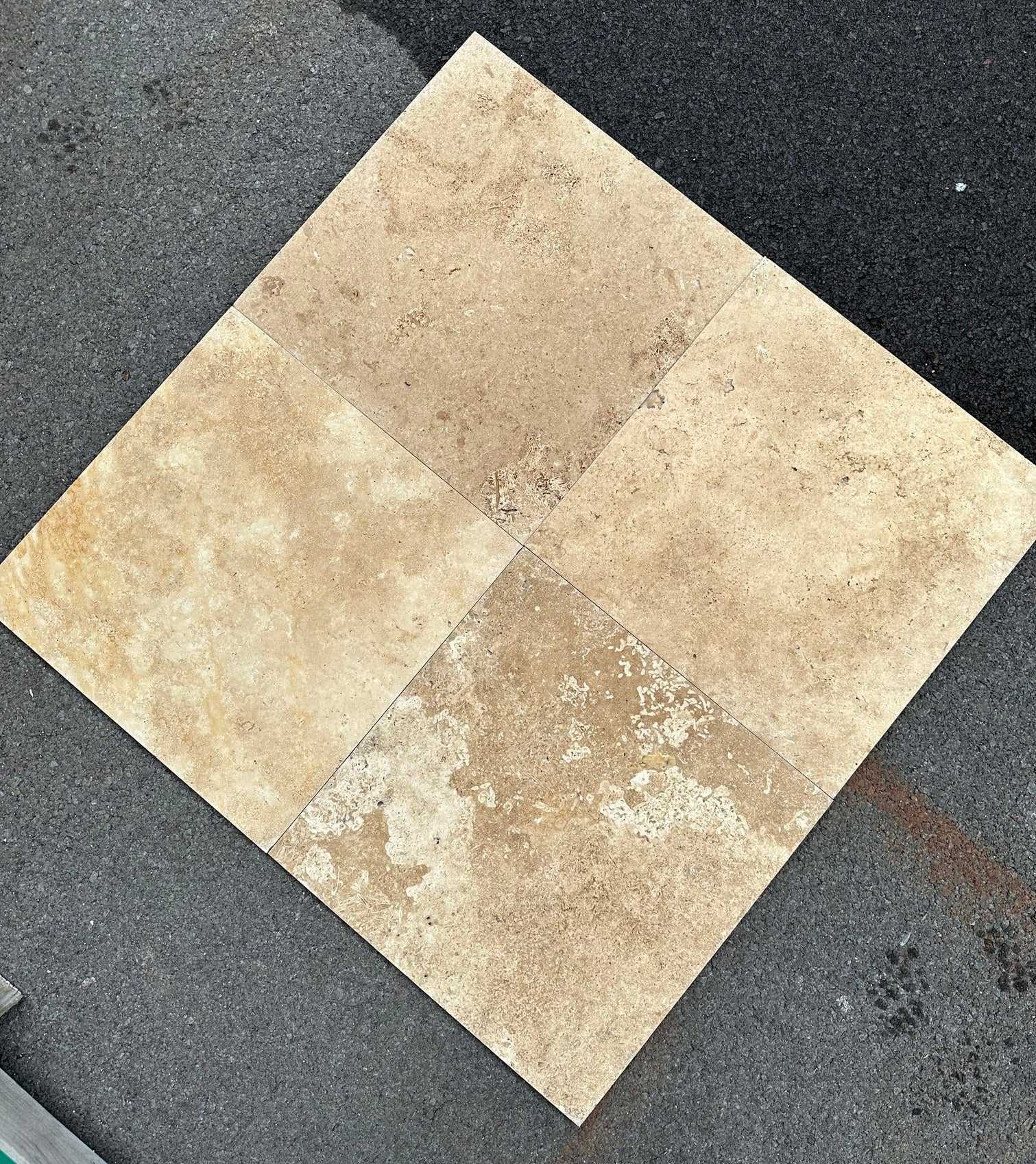 Light Walnut Travertine brushed unfilled 18x18 tile - Rocks in Stock