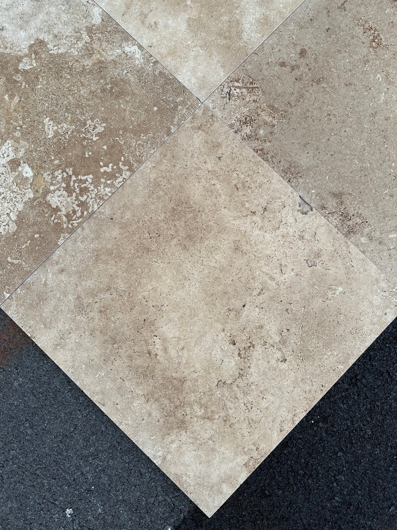 Light Walnut Travertine brushed unfilled 18x18 tile - Rocks in Stock