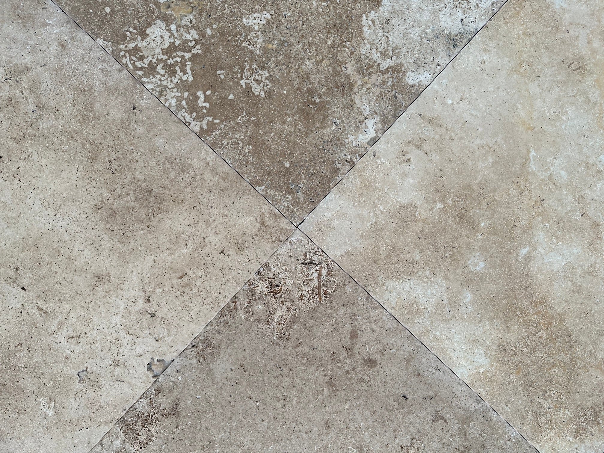 Light Walnut Travertine brushed unfilled 18x18 tile - Rocks in Stock