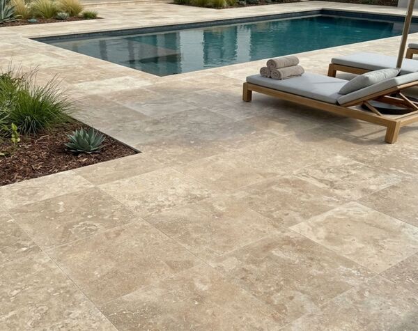 Pool Area | Colonial Brown Travertine brushed/filled, Tile - Andes