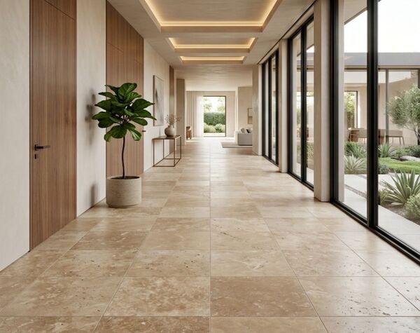 Hallway | Colonial Brown Travertine honed/filled, Tile - Andes