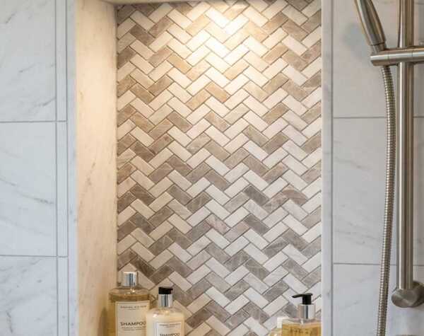 Bathroom | Beige & Brown, Stacked 3D, Mosaic - Mediterranean