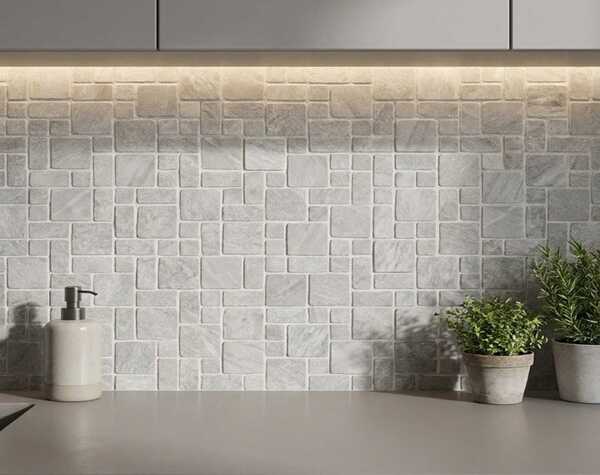 Kitchen | Bianco Grey Mini Pattern, Roman Mini, Mosaic - Mediterranean