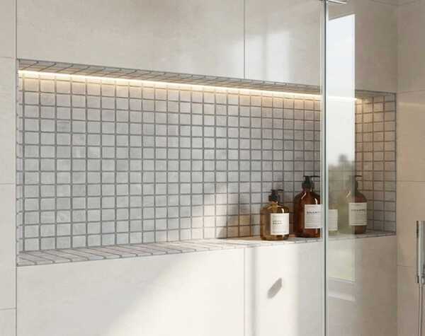Bathroom | Bianco Grey 1x1, Squares, Mosaic - Mediterranean