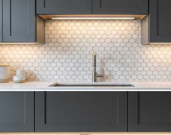 Kitchen | Bianco White, Hexagon, Mosaic - Mediterranean