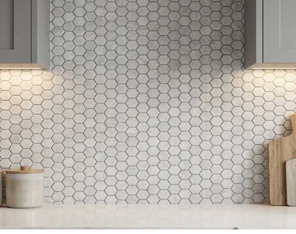 Kitchen | Bianco White, Hexagon  2x2, Mosaic - Mediterranean