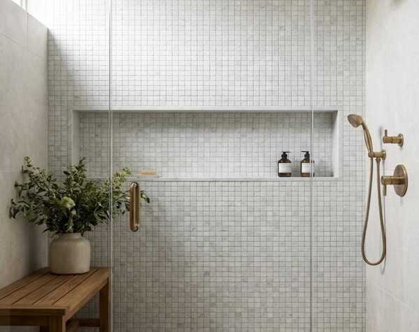 Bathroom | Bianco White 1x1, Squares, Mosaic - Mediterranean