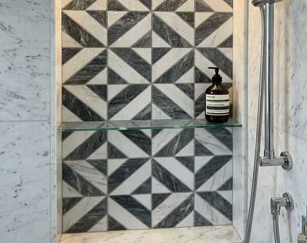 Bathroom | Dolomite & Black Marble, Matrix, Mosaic - Mediterranean