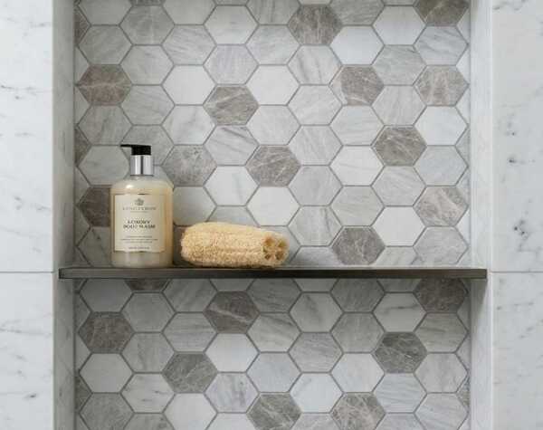 Bathroom | Dolomite & Iceberg & Grey, Hexagon, Mosaic - Mediterranean