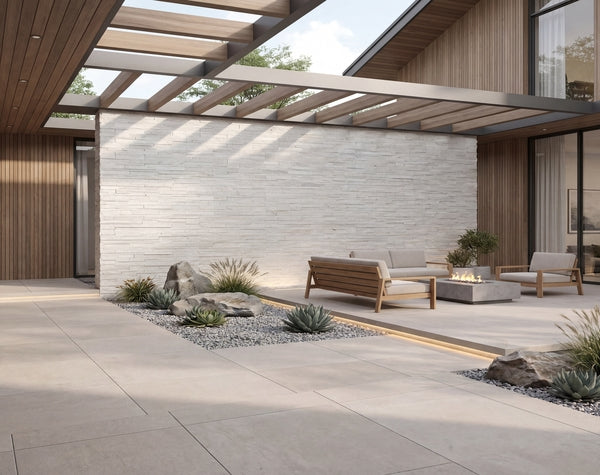 Outdoor Wall | Grey Quartz, Stacked Linear 3D, Cladding - Havai'iano