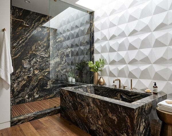 Bathroom | Black Cosmic Schist Leather - South Houston Slab
