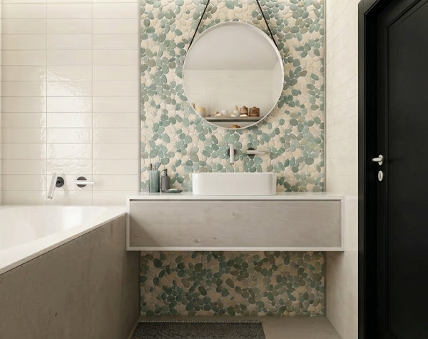 Bathroom | Green & White, Flat, Pebble - Havai'iano