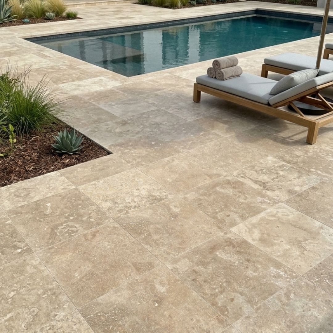 COLONIAL BROWN Travertine brushed/filled, 18" x 18" x 3/8" (2.25 SF/PC) Tile - Andes
