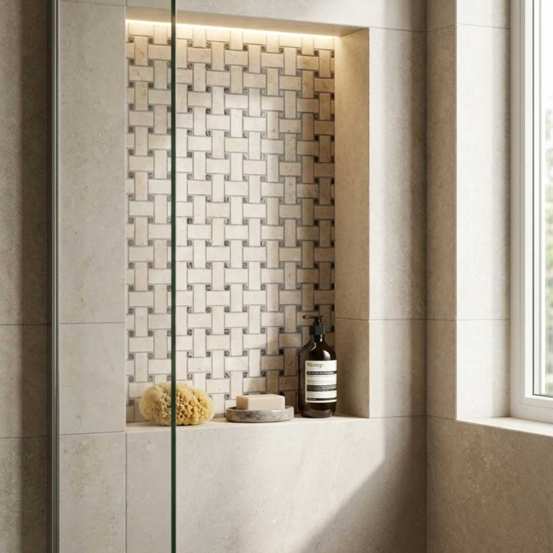 BEIGE & EMPRADOR, BASKET WEAVE, Mosaic - Mediterranean