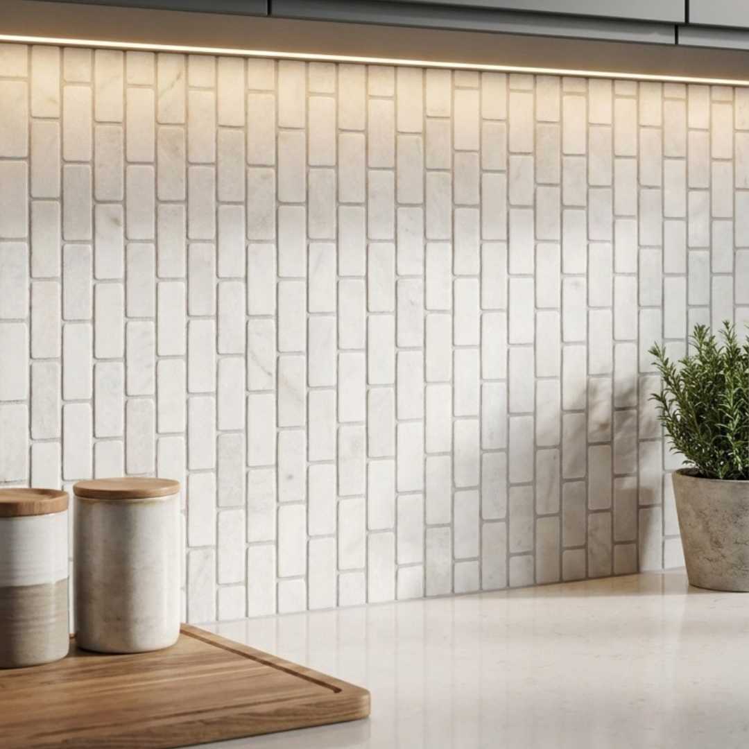 BIANCO WHITE, BRICK 2x4, Mosaic - Mediterranean