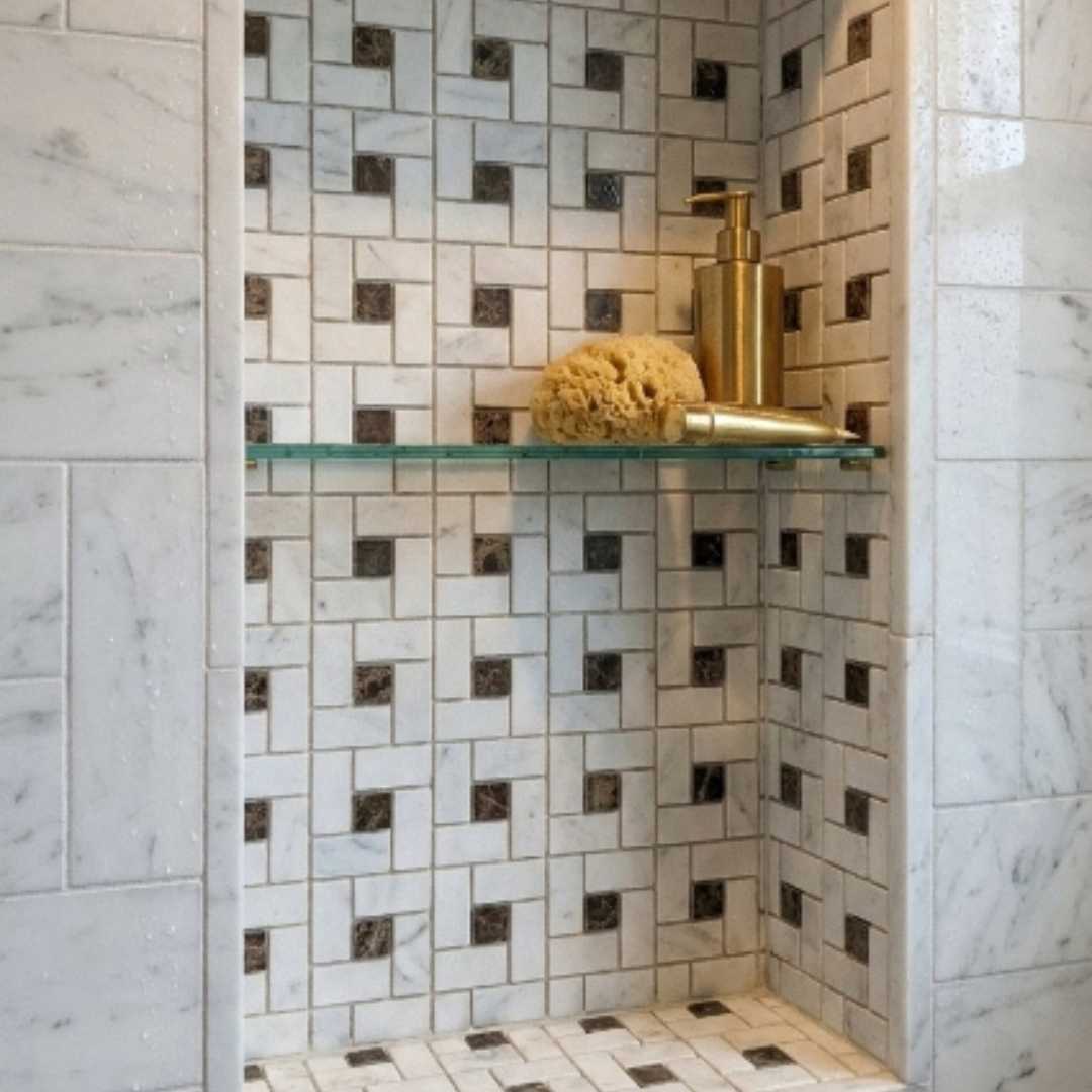 BIANCO WHITE & EMPRADOR, BASKET WEAVE 12" x 12" - (1 SF/PC)