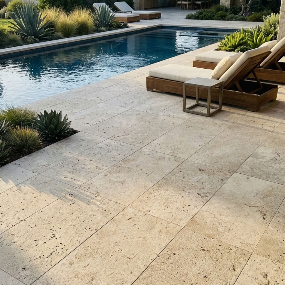LIGHT WALNUT Travertine brushed/unfilled, 24" x 12" x 1/2" ( 2 SF/PC) Tile - Mediterranean