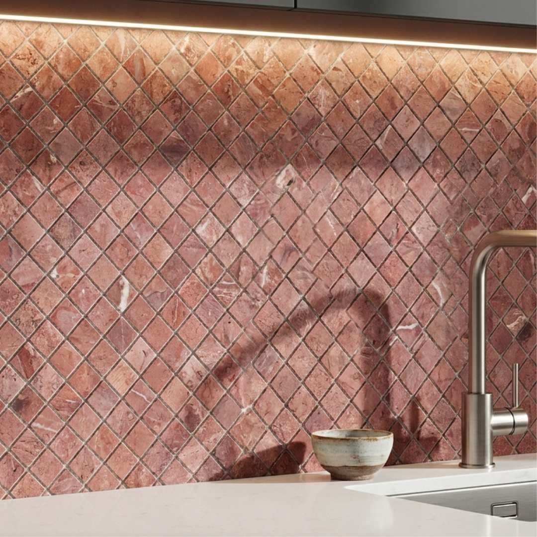 RED TRAVERTINE, LOSANGO, Mosaic - Mediterranean