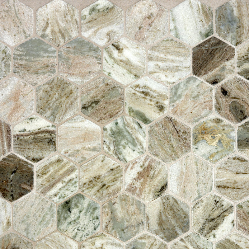 Marble-Mosaic-FANTASY COVE Marble Mosaic hexagon 4"- Stone Supplier - Rocks in Stock