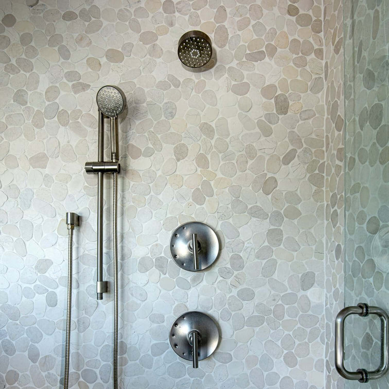 Pebble-Mosaic-TAN Pebble Mosaic Flat Shaved Jumbo- Stone Supplier - Rocks in Stock