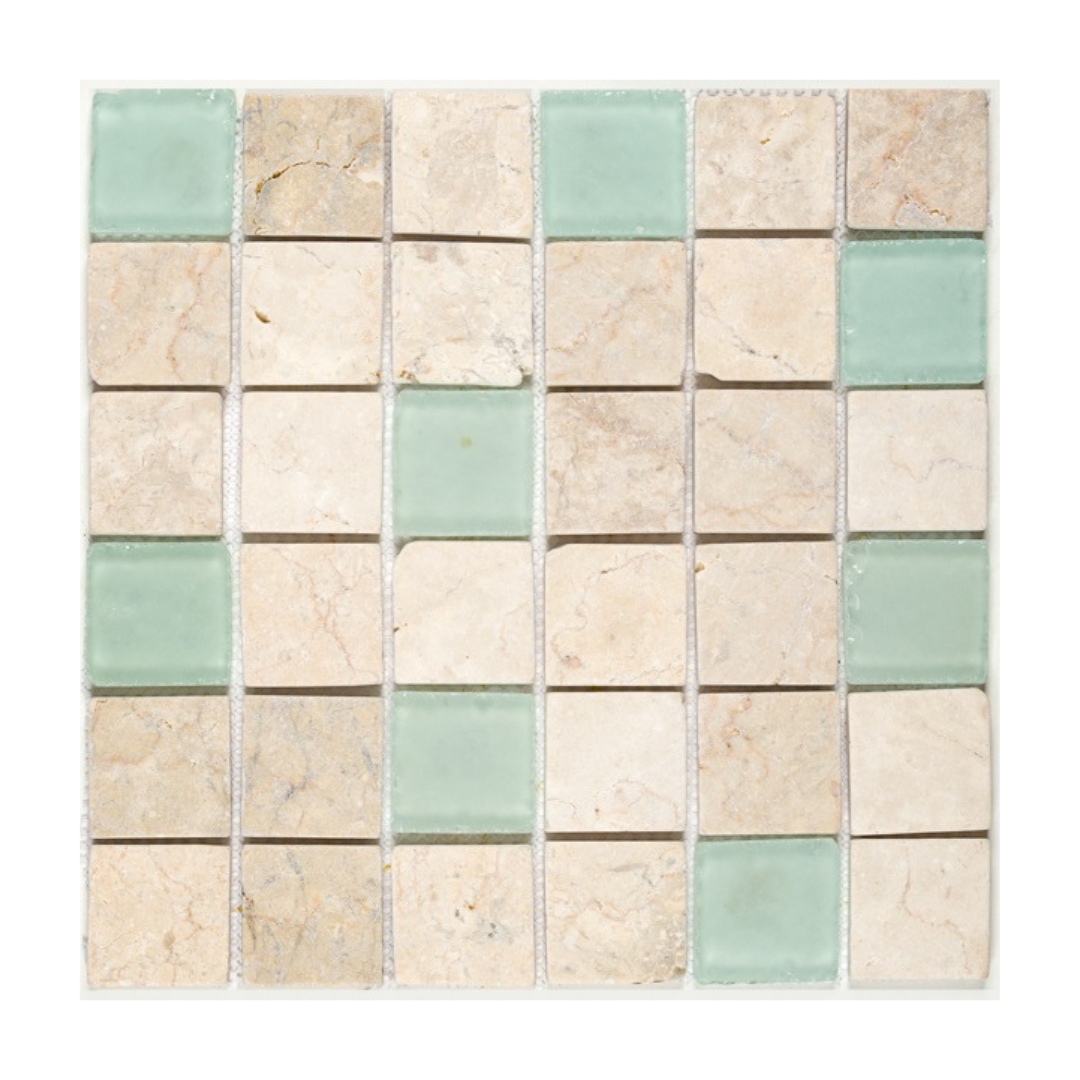Marble/Glass-Mosaic-TIDE POOL MIX Marble/Glass Mosaic Squares 2x2- Stone Supplier - Rocks in Stock