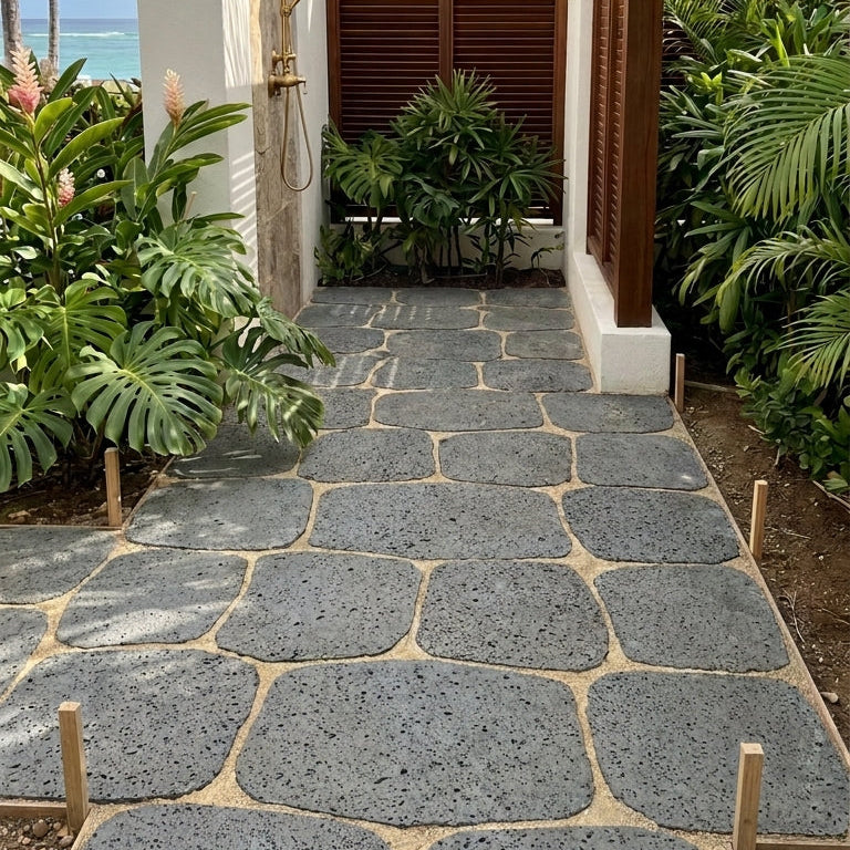 PUKA LAVA GREY - ROUND RANDOM EDGE, Basalt brushed - 24" diameter & up 1 1/2" Paver (4 SF/PC)