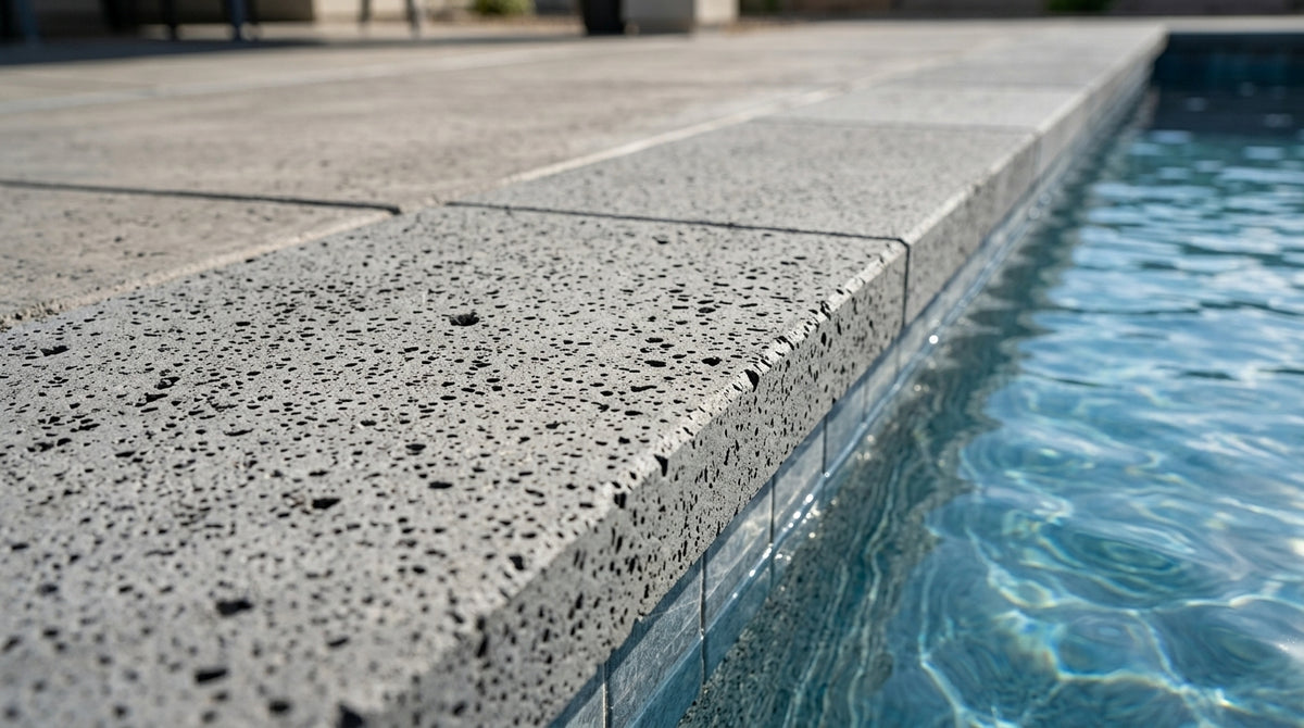 PUKA LAVA GREY Basalt brushed, 32" x 16" x 1 1/2" (3.56 SF/PC) Pool Coping - Vulcano