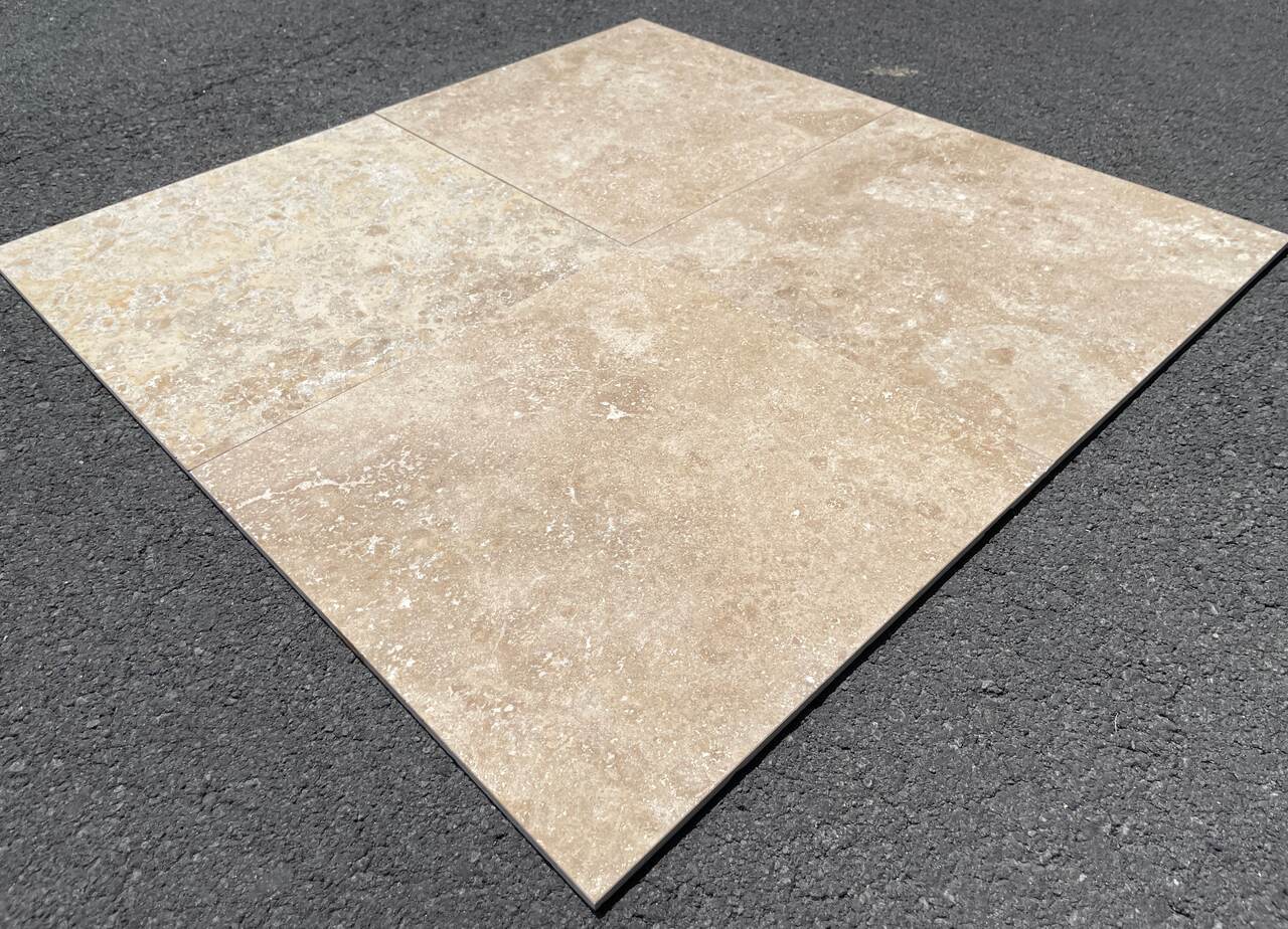 COLONIAL BROWN Travertine brushed/filled - 18" x 18" x 3/8" Tile - Rocks in Stock