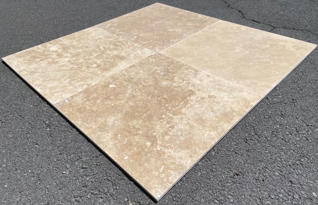 COLONIAL BROWN Travertine honed/filled - 18" x 18" x 3/8" Tile - Rocks in Stock